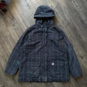 Rare Vintage 00s Quilted Carhartt Plaid Tactical Pocket Winter Ski Coat Jacket